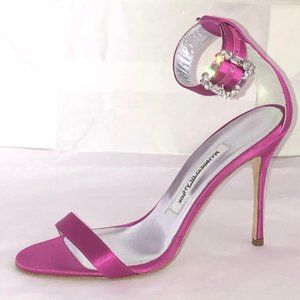 Manolo Blahnik Eufida Pink Sandal Crystal Buckle